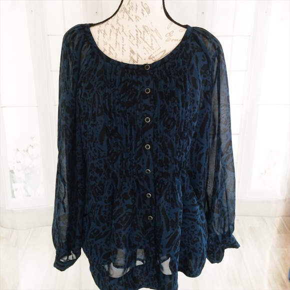 Grace Elements Tops - Grace Element XL Chiffon Leopard Blue Blouse